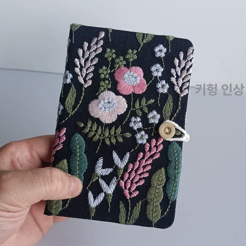 패브릭 북커버 꽃무늬 다이어리 책 노트 휴대용 선물용 A6 블랙 꽃무늬 공백 노트 - 상세 이미지 2