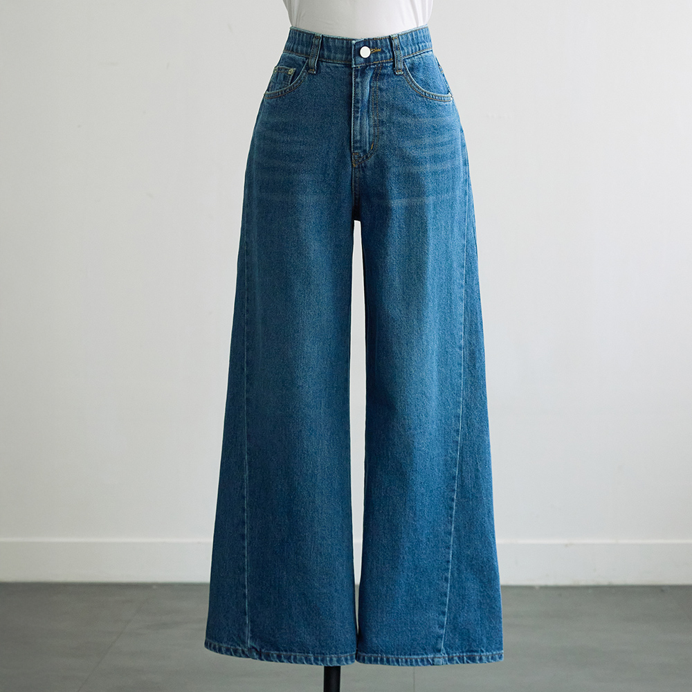 클레언 스타일리시 사이드 절개 시크릿밴딩 캣워싱 와이드 데님 팬츠 - 상세 이미지 3