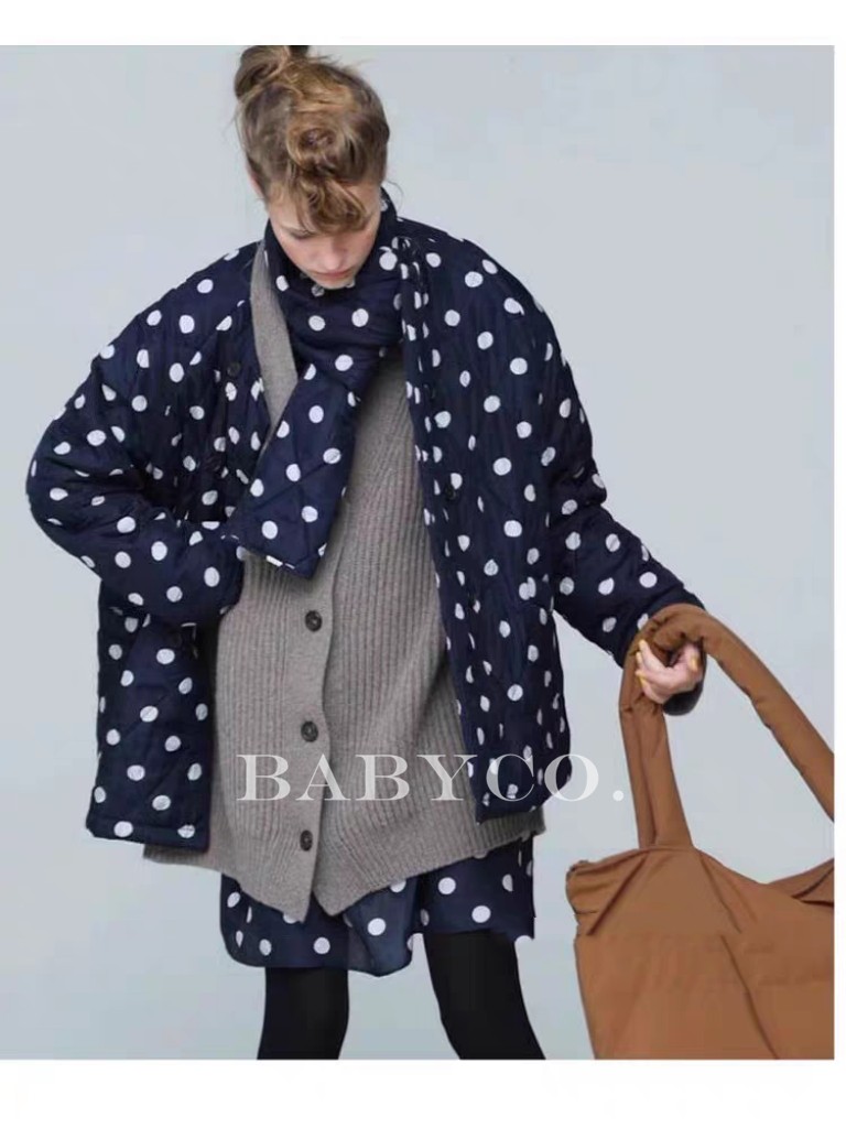 여성 퀼팅 점퍼 도트무늬 자켓형 루즈핏 미니멀 BABYCO STUDIO - 상품 이미지