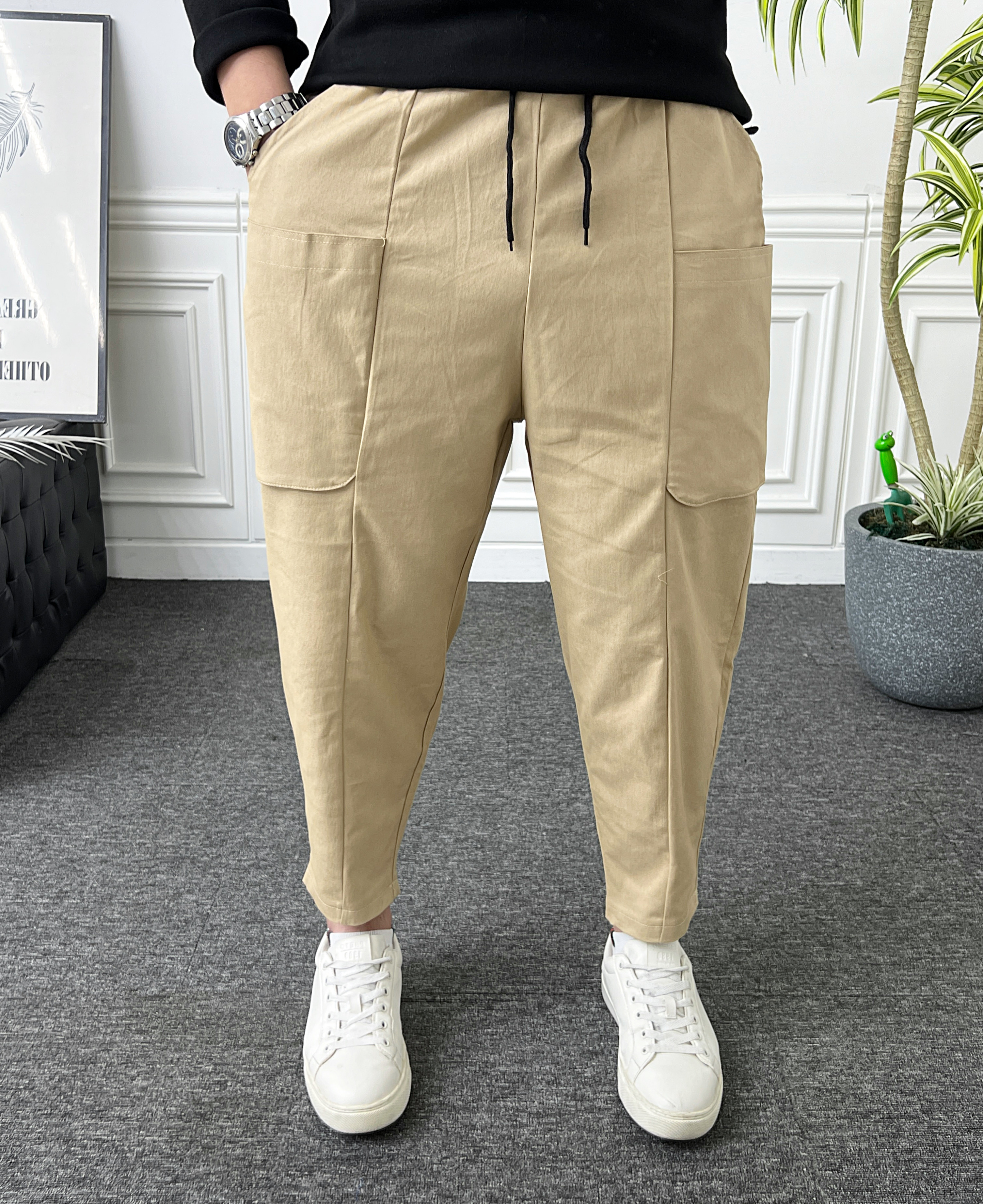 남자 벌룬팬츠 밴딩 빅카고 절개 와이드 배기바지 - 상세 이미지 2