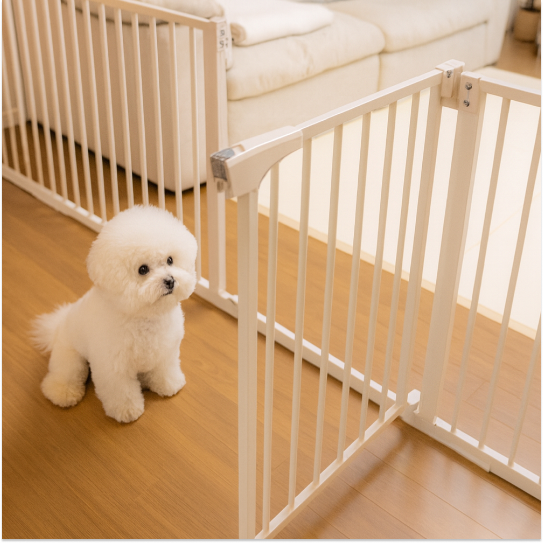 펫트리움 이지슬라이드 라이트 강아지 안전문 본품 초소형 62~68cm 아이보리 애견 안전펜스 울타리