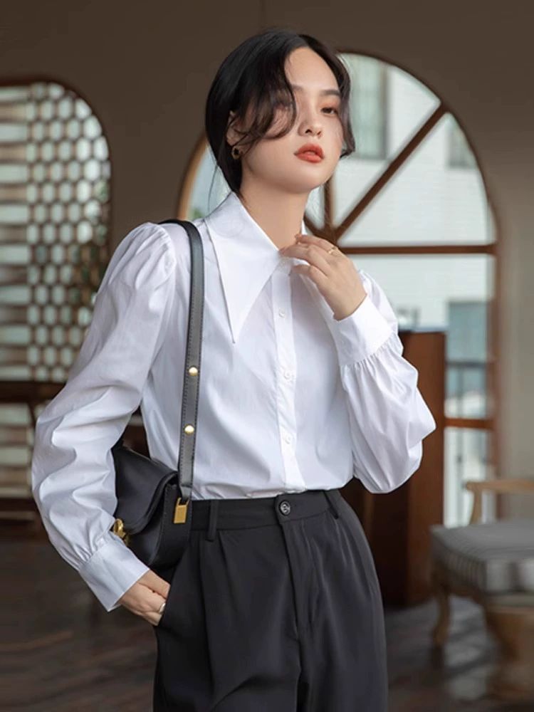 오피스룩 셔츠 빅카라 여신 루즈핏 여성셔츠 여성 화이트셔츠 화이트 일반형 XS - 상세 이미지 4