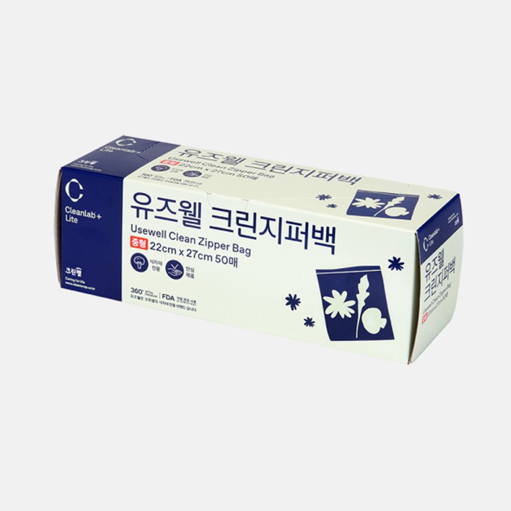크린랩 유즈웰 크린지퍼백 M 22x27cm 50매 - 상품 이미지