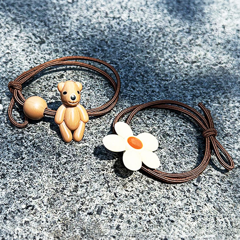 포인트 머리끈 아이보리 꽃송이 여성 머리핀 고무줄 - 상품 이미지