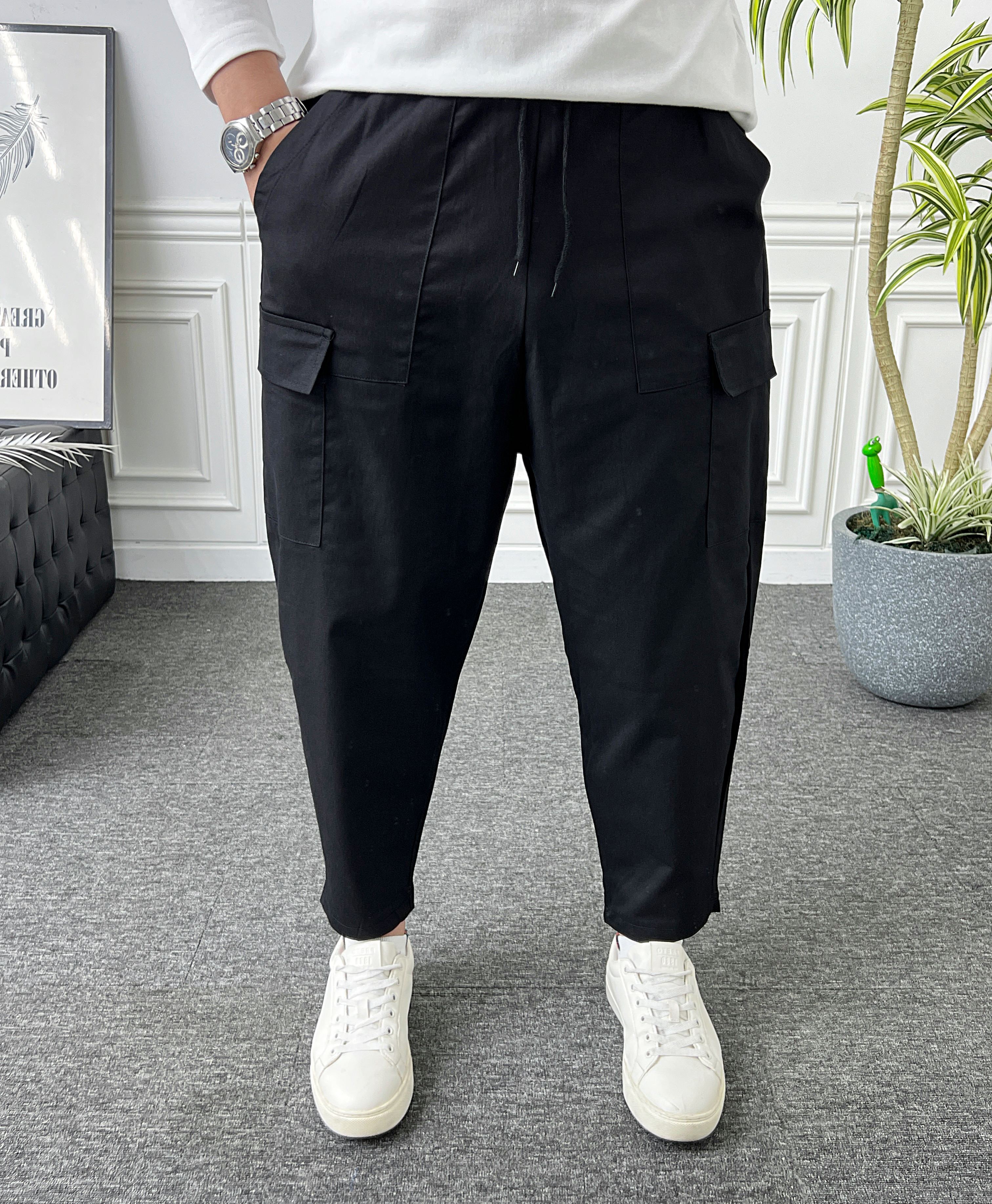 남자 벌룬팬츠 밴딩 사각 카고 포켓 와이드 배기바지 - 상세 이미지 2