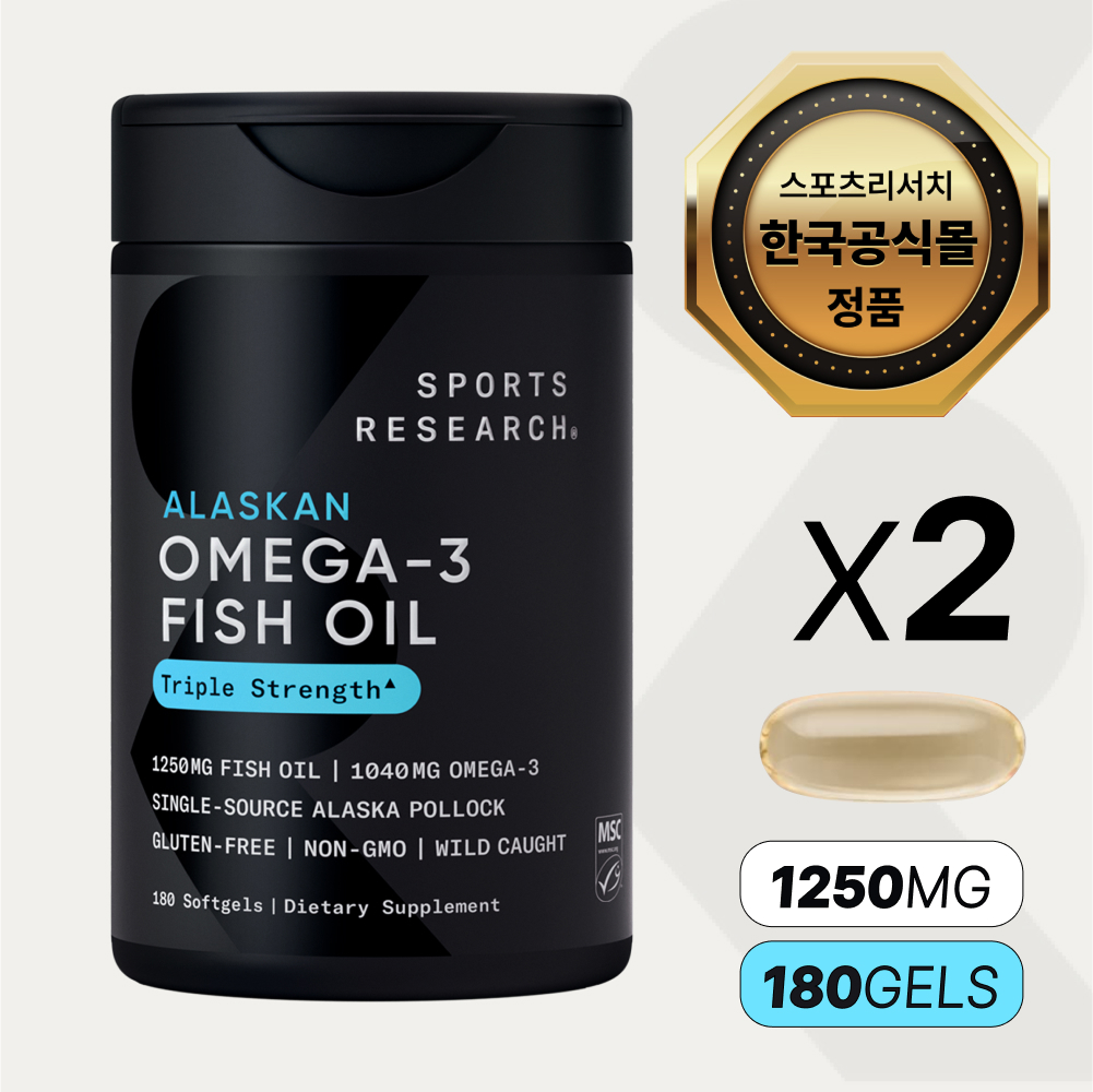 [한국공식몰] 스포츠리서치 rTG 오메가3 트리플 스트렝스 알래스카산 명태 180정, 2개 - 상품 이미지