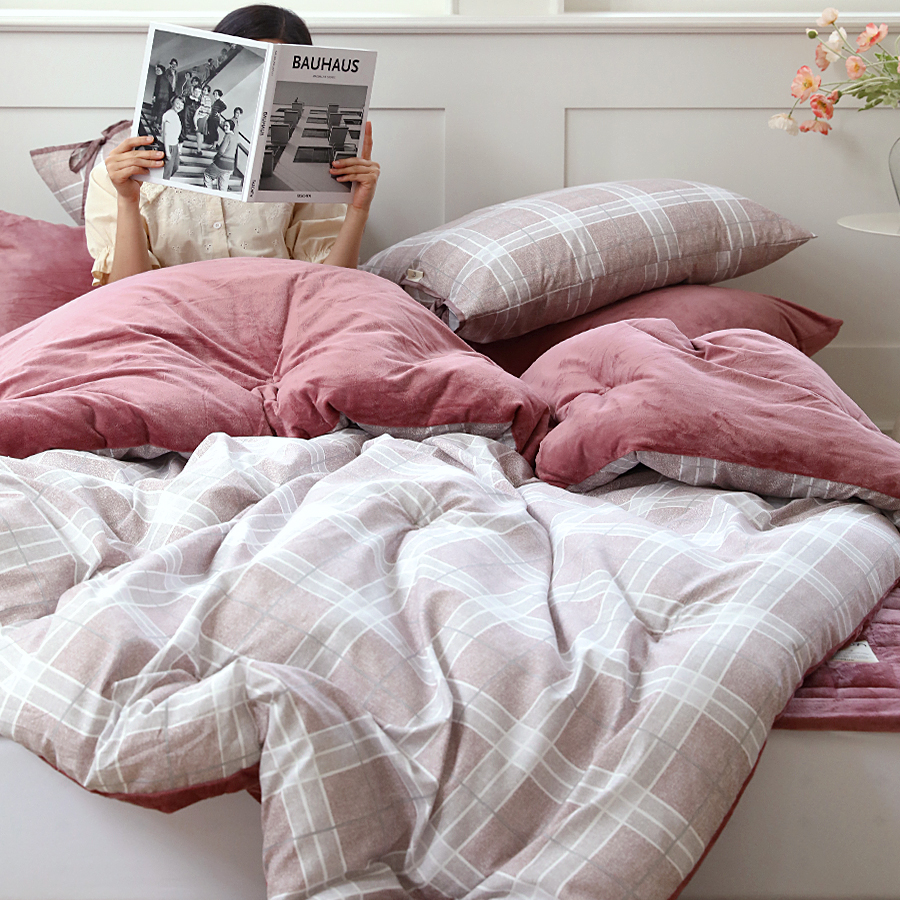 극세사이불 겨울 차렵이불 타탄 따뜻한 옥수수솜 침구 SS