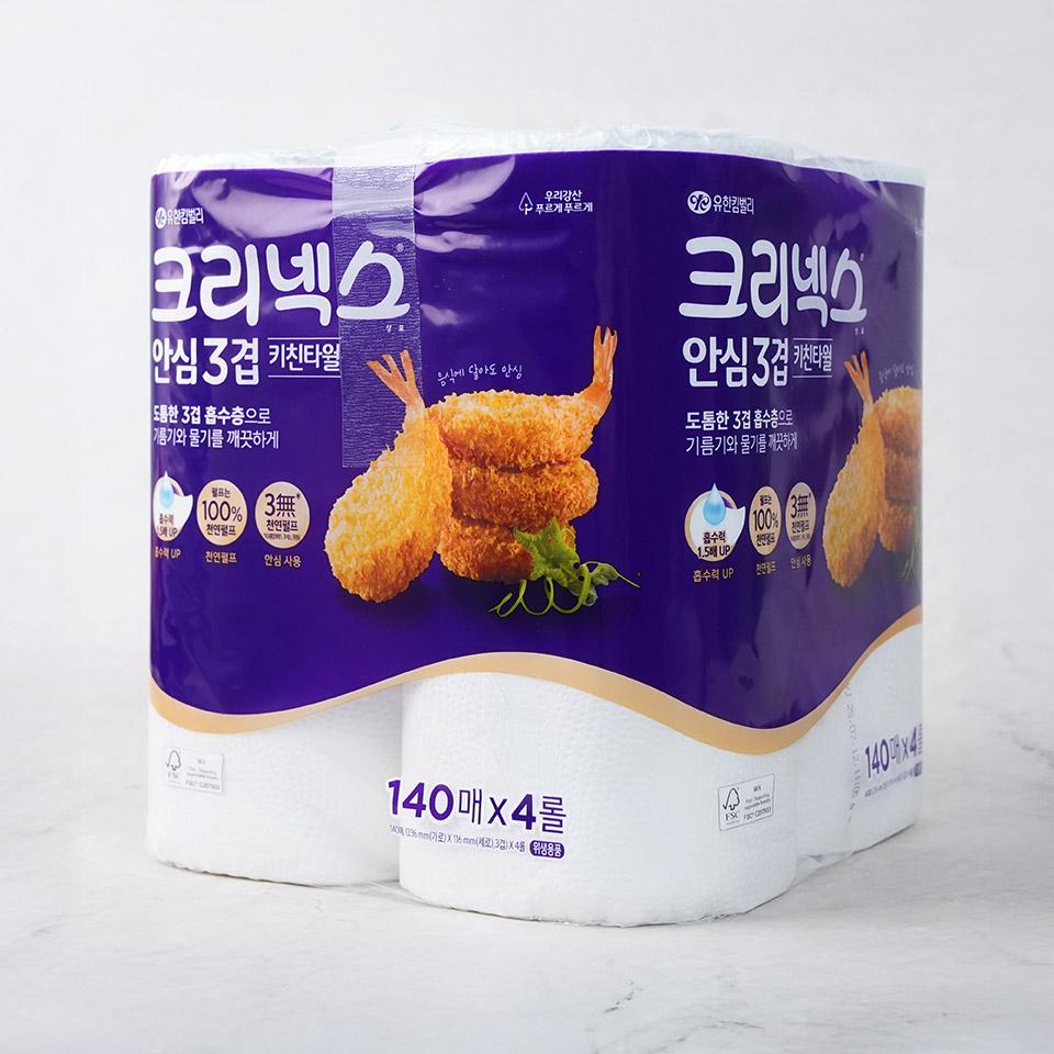메가마트 유한킴벌리 크리넥스 안심프리미엄 3겹 키친타올 140매x4롤 - 상세 이미지 2