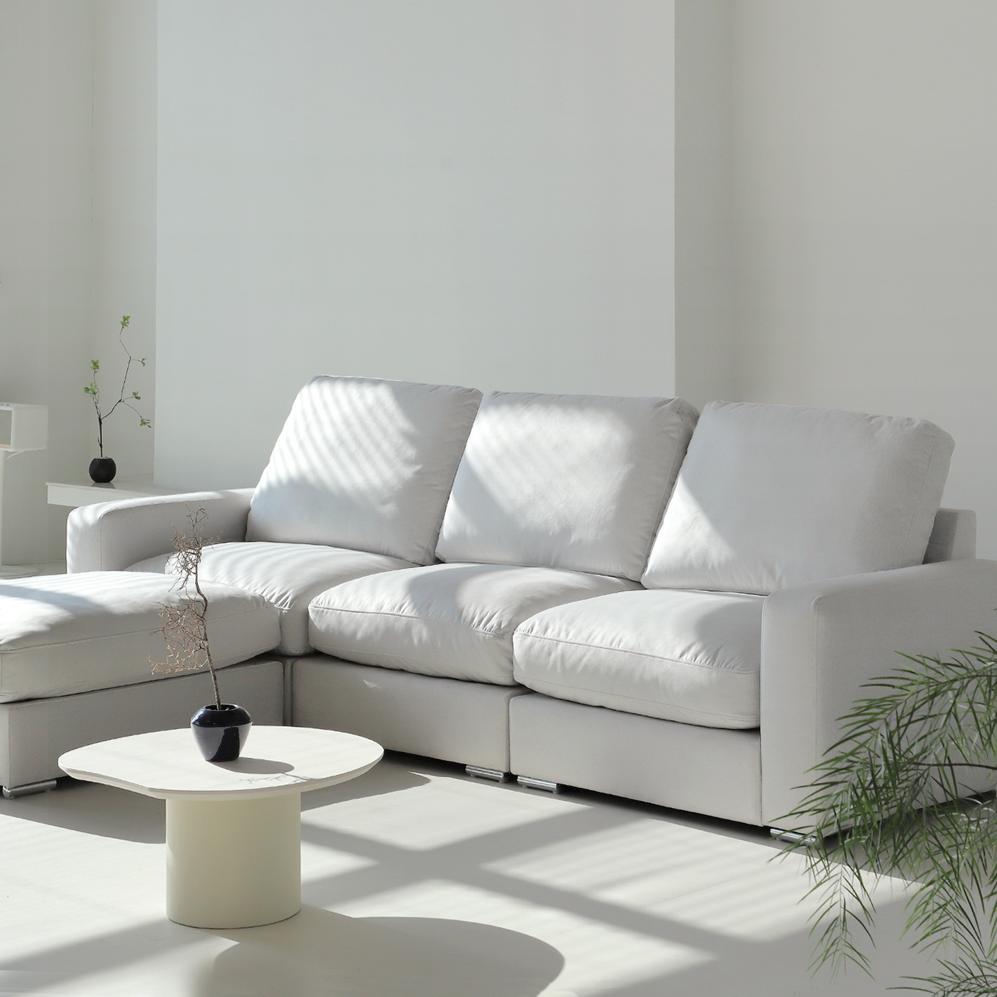 컴프홈 끌레르 타임리스 모듈 패브릭 소파 스툴미포함, 아이보리, 4인용