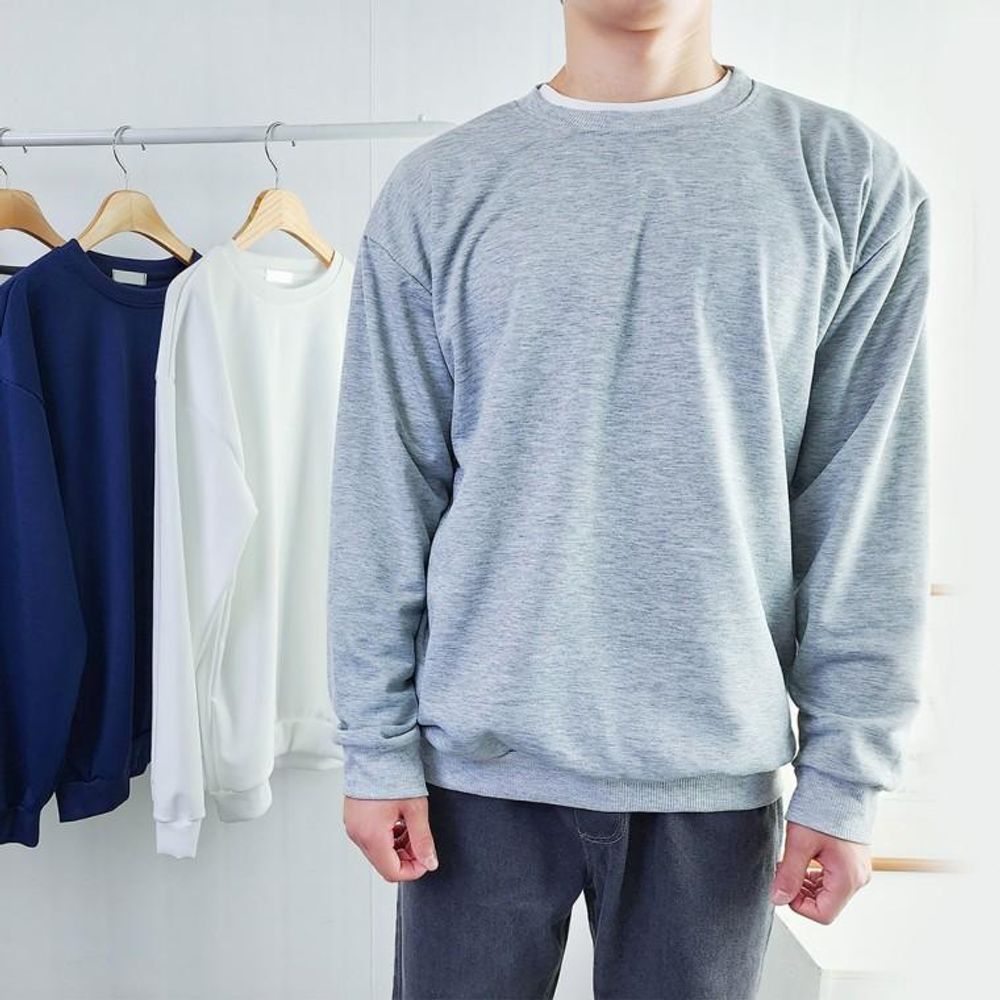 남자 여자 봄 가을 무지티 오버핏 얇은 맨투맨 커플맨 블랙 - 상품 이미지