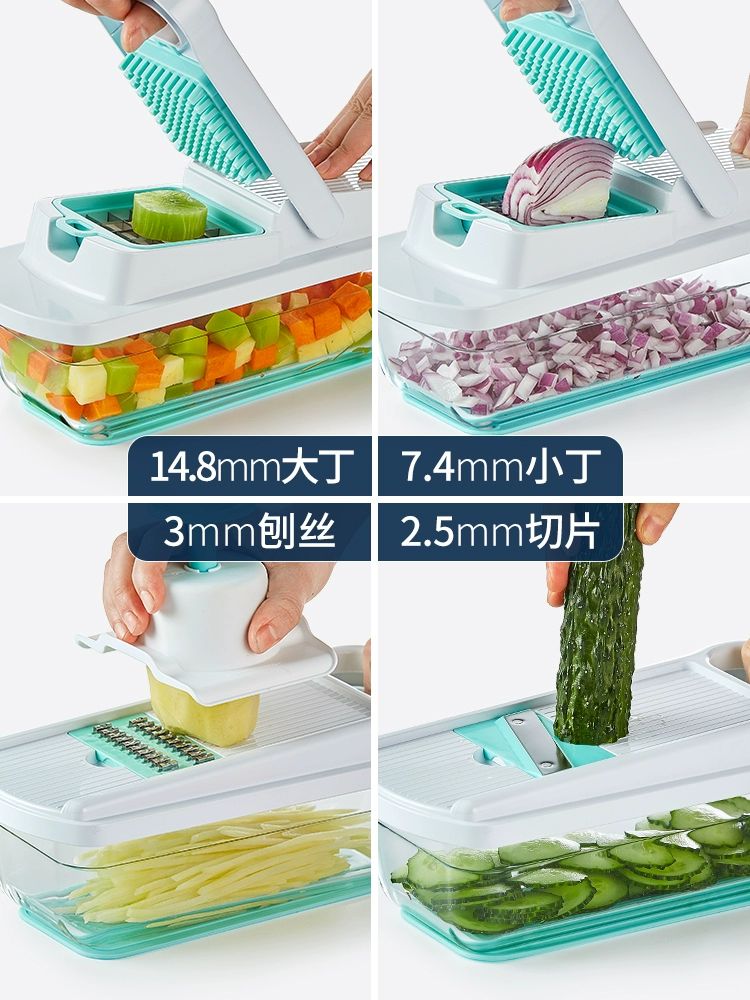 수동 야채절단기 감자 조각 깍뚝 슬라이스 커터기 채칼 7-in-1 플라스틱 그릇 화이트 A - 상세 이미지 2