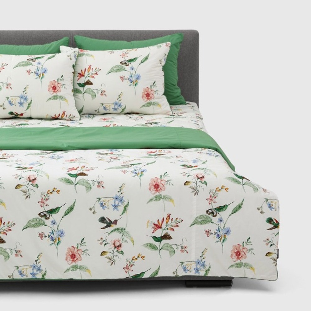 레노마홈 로페 양모 고밀도면 호주양모 화려한 그린컬러 꽃무늬 사계절 차렵이불