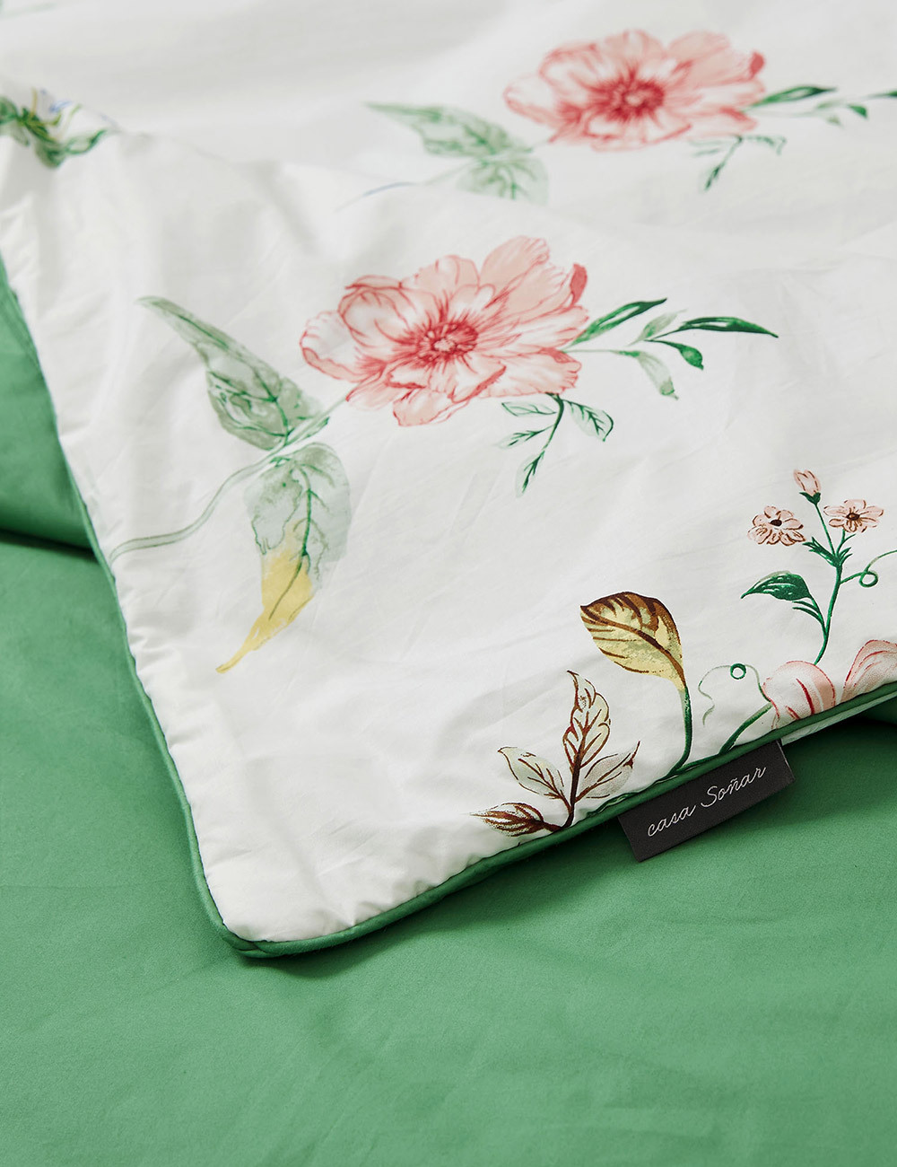 레노마홈 로페 양모 고밀도면 호주양모 화려한 그린컬러 꽃무늬 사계절 차렵이불