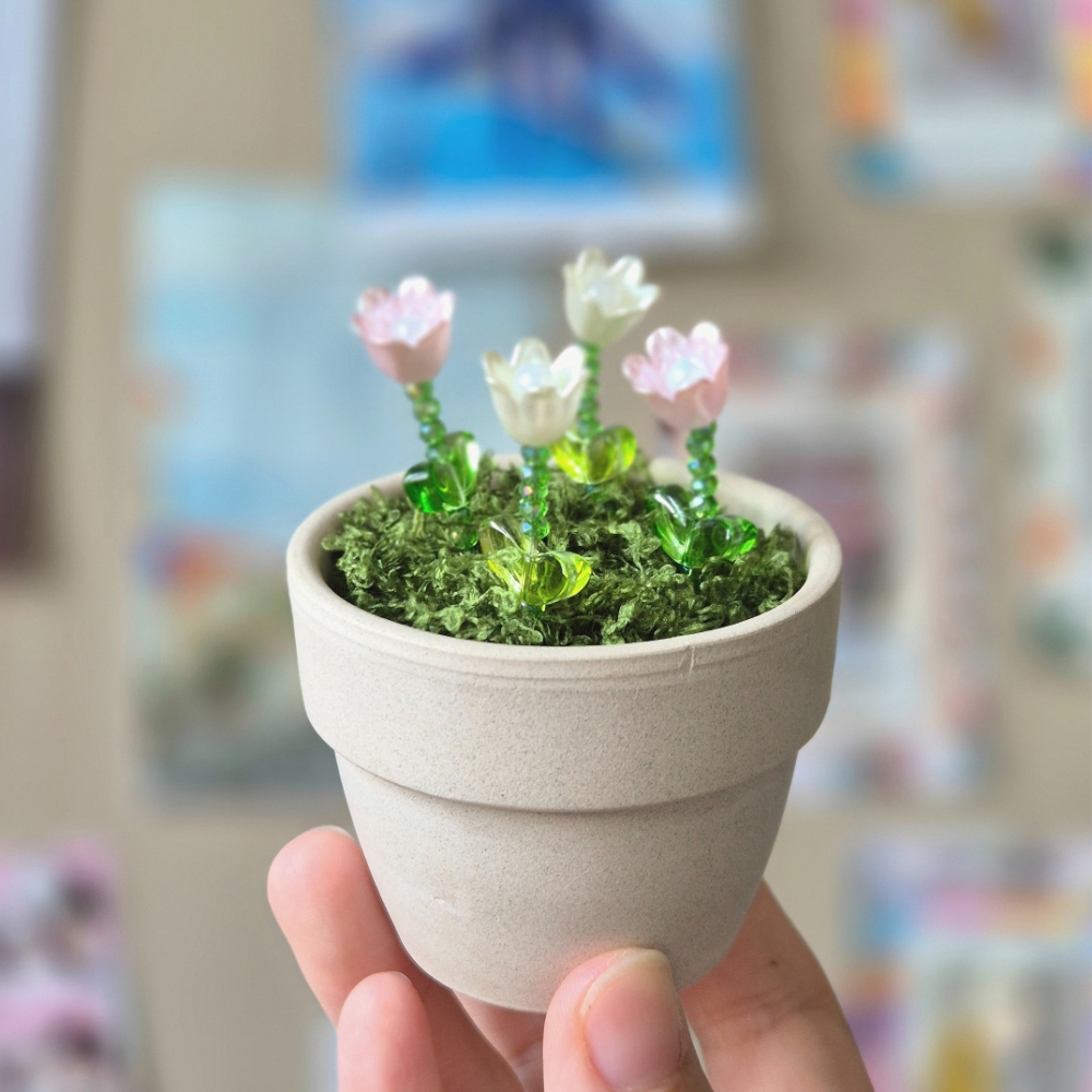 튤립 비즈 식물 플랜트 반려 화분 만들기 DIY 키트 세트 나비 구슬 공예 재료 부자재 - 상품 이미지