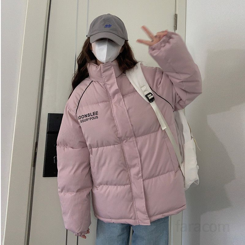 여성 스탠드 칼라 코튼 코트 겨울용 따뜻한 레터 프린트 디자인 캐주얼 스타일 데일리 아우터 트렌디한 패션 아이템 - 상세 이미지 2