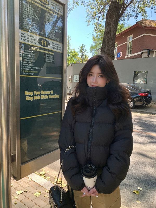 여성용 가벼운 숏패딩 3중 방수 다운 코튼 재킷 루즈핏 스탠드 칼라 데일리 자켓 스타일리시한 트렌디한 디자인 경량 여성패딩 - 상세 이미지 2