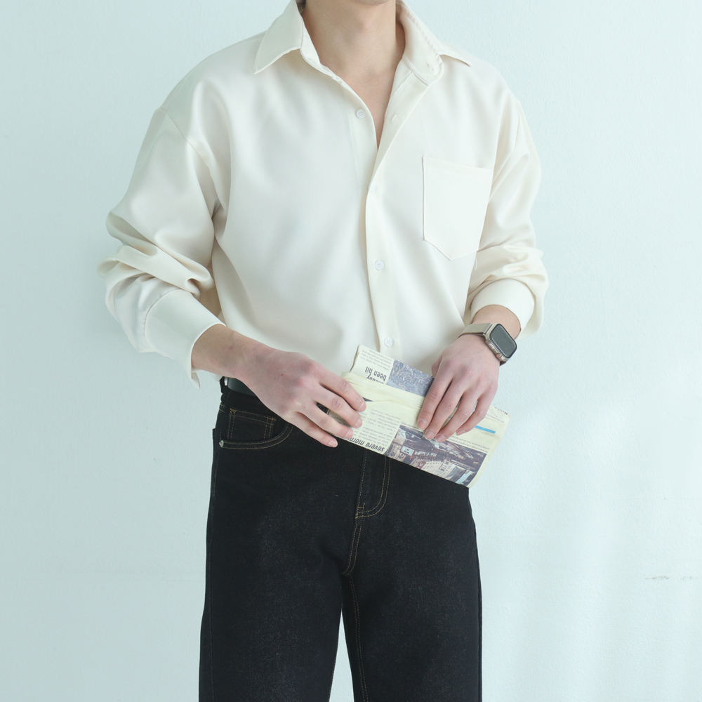 남자 셔츠 구김없는 오버핏 실크 남방 남자 와이셔츠 - 상세 이미지 2