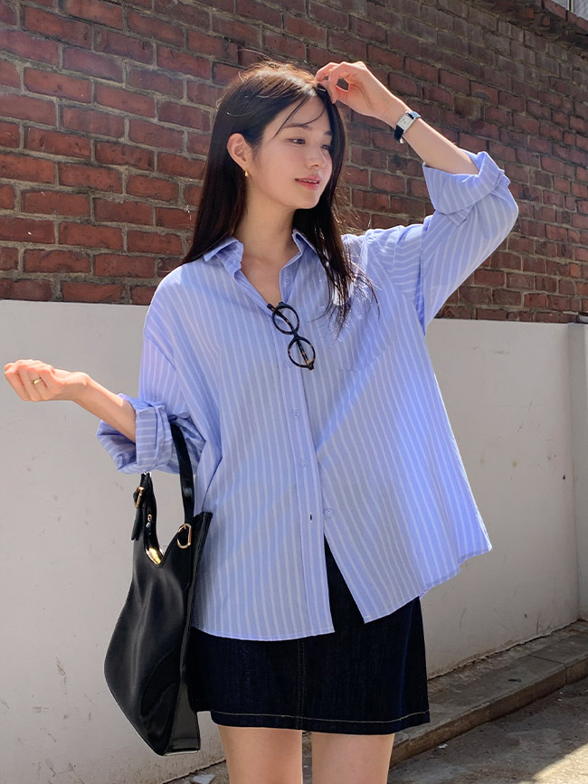 세리안 스트라이프 루즈핏 블라우스 셔츠 출근 데일리 오피스룩 bs8399 - 상세 이미지 2