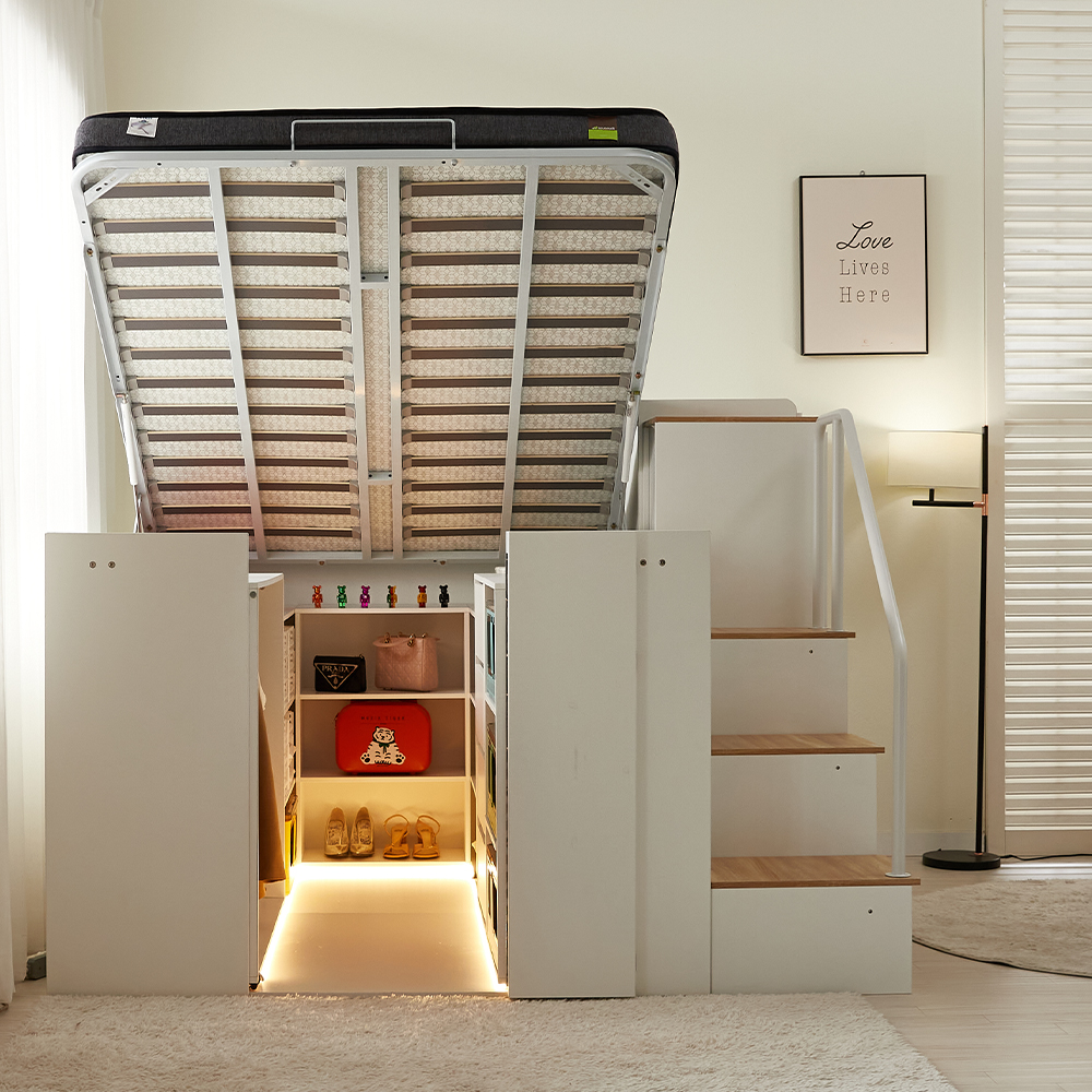 올인원 리프트업 수납 벙커 침대 기본구성 선반장+선반장 퀸 Q