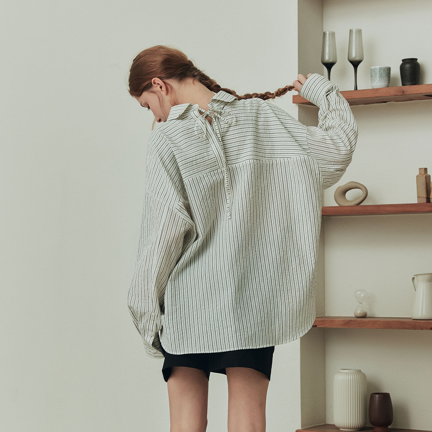 [제로스트릿] 하디 루즈핏 스트라이프 셔츠 HARDY LOOSE FIT STRIPE SHIRT / IVORY - 상품 이미지