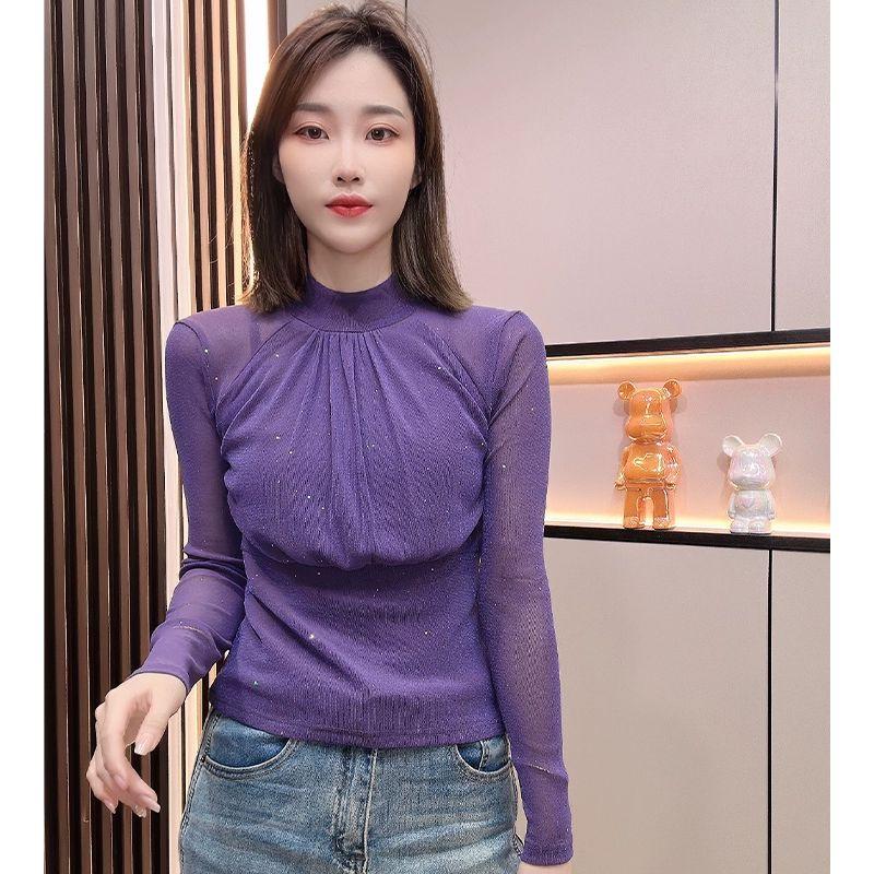 라인댄스상의 방송 줌바 퍼플 댄스옷 왈츠 얇은 라인댄스 라인댄스복 댄스복상의 퍼플 얇은 S - 상품 이미지