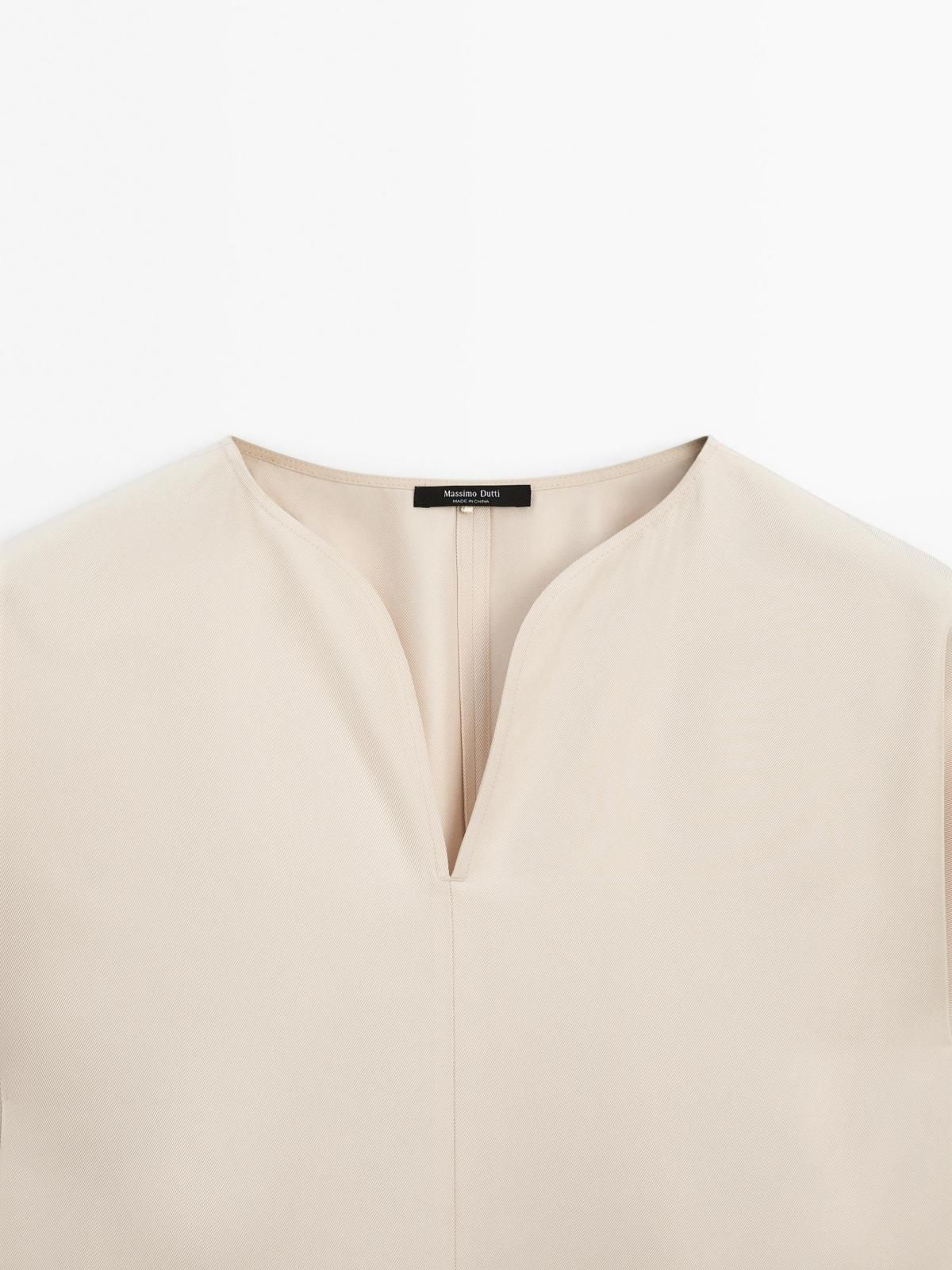 마시모두띠 플루이드 브이넥 슬릿 디테일 블라우스 5167/768 BEIGE - 상세 이미지 4