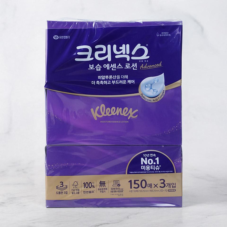 메가마트 유한킴벌리 크리넥스 보습 에센스 로션 티슈 150매x3
