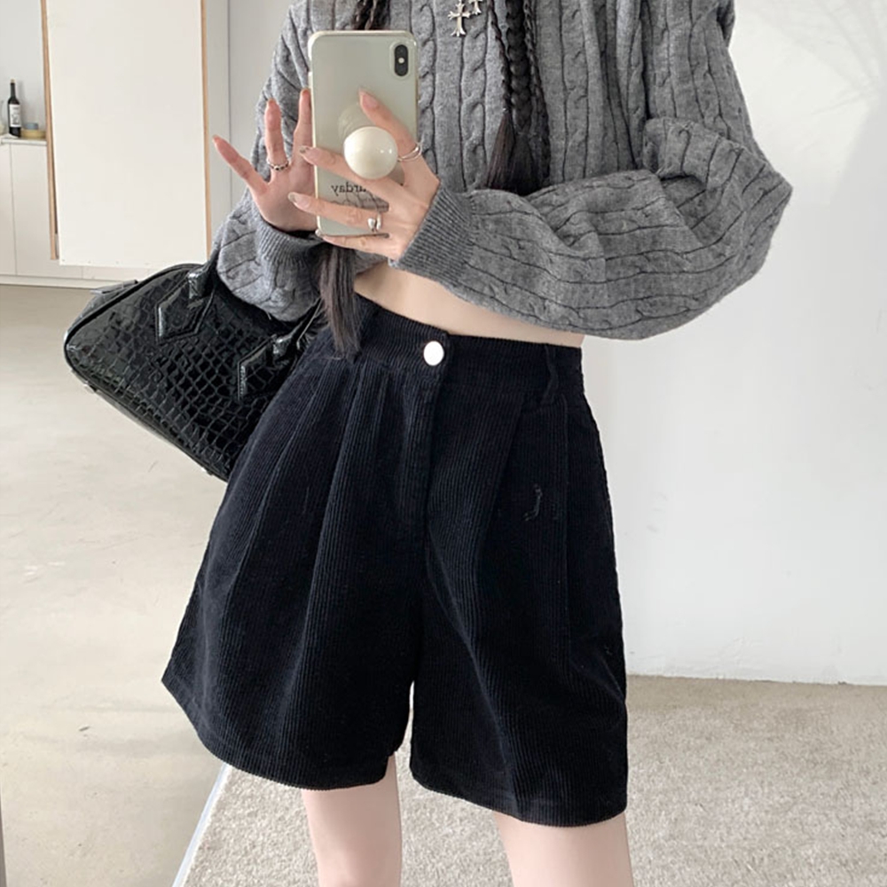 핀턱 코듀로이 반바지 밴딩 4부 브라운 겨울 버뮤다 팬츠 연말룩 이미지 7