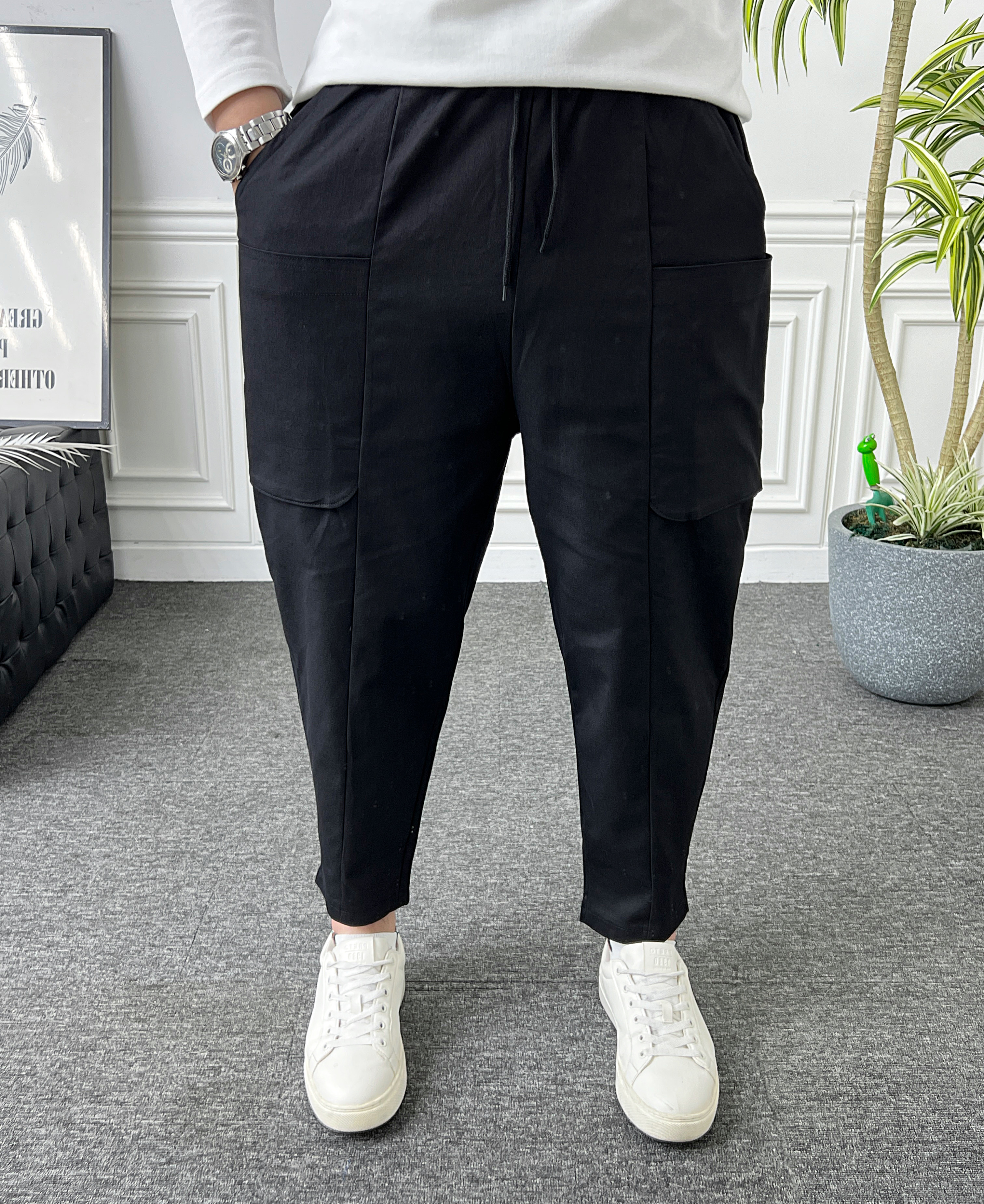 남자 벌룬팬츠 밴딩 빅카고 절개 와이드 배기바지 - 상세 이미지 3