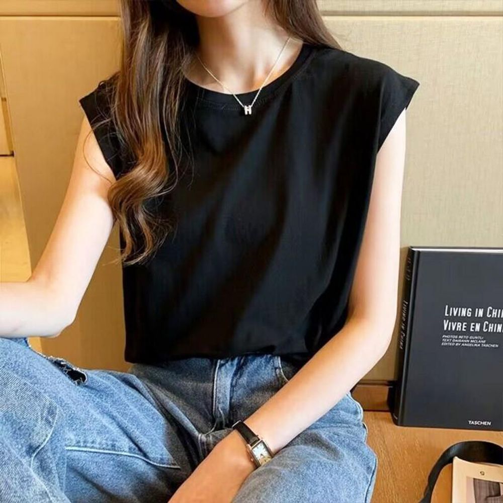루즈핏 캡소매 나시 티셔츠 블랙 - 상품 이미지