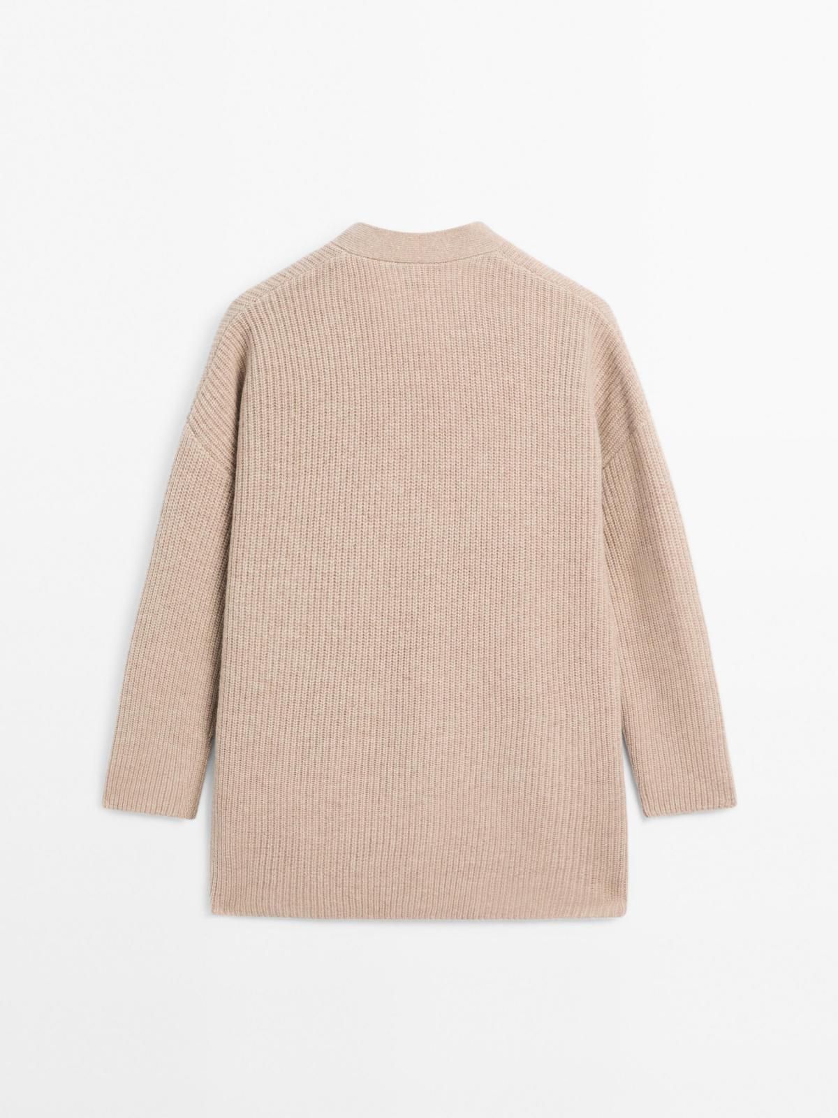 마시모두띠 100 울 니트 루즈핏 브이넥 가디건 5755/598 BEIGE - 상세 이미지 4