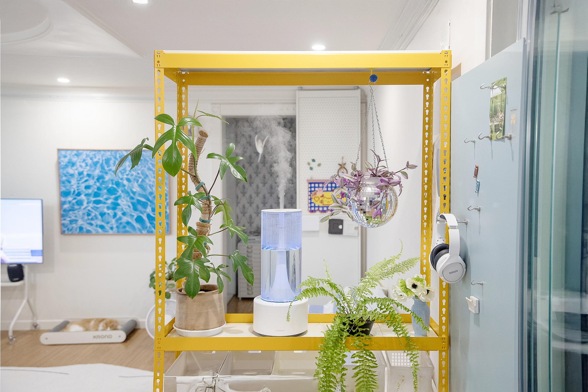 폴던스랙 올스틸 홈 카페 거실 수납 선반 인테리어 선반장 800x300x1500mm, 3단, 옐로우 - 상세 이미지 2