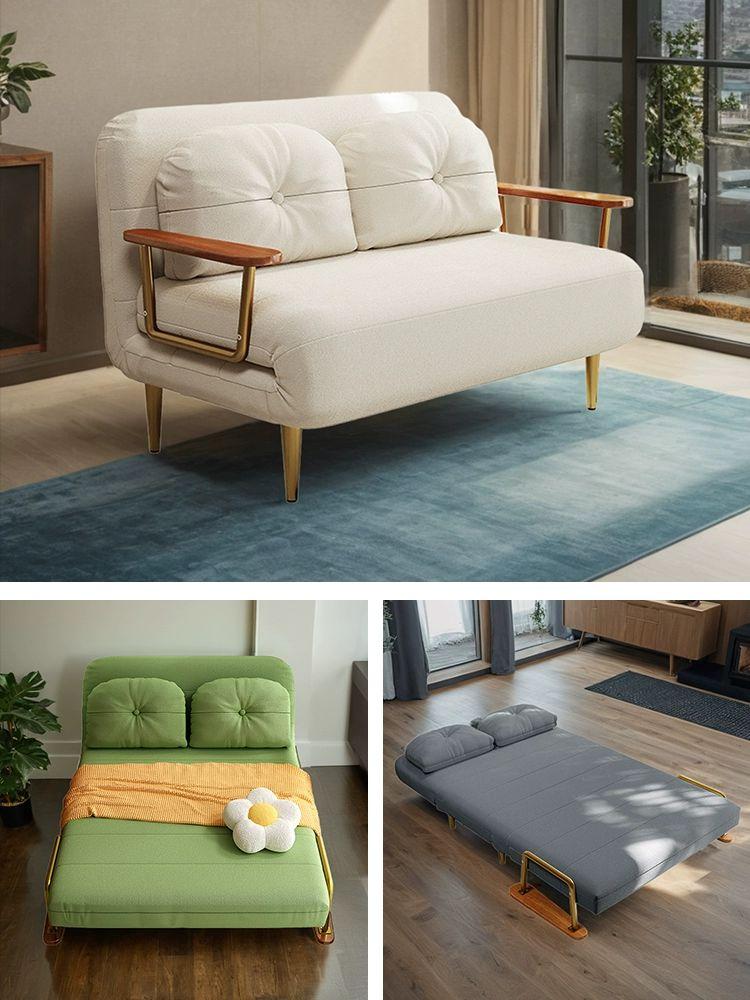 1인용 쇼파베드 접이식 다기능 쇼파 소파 베드 스펀지형-폭 80cm 오렌지테크니컬가죽