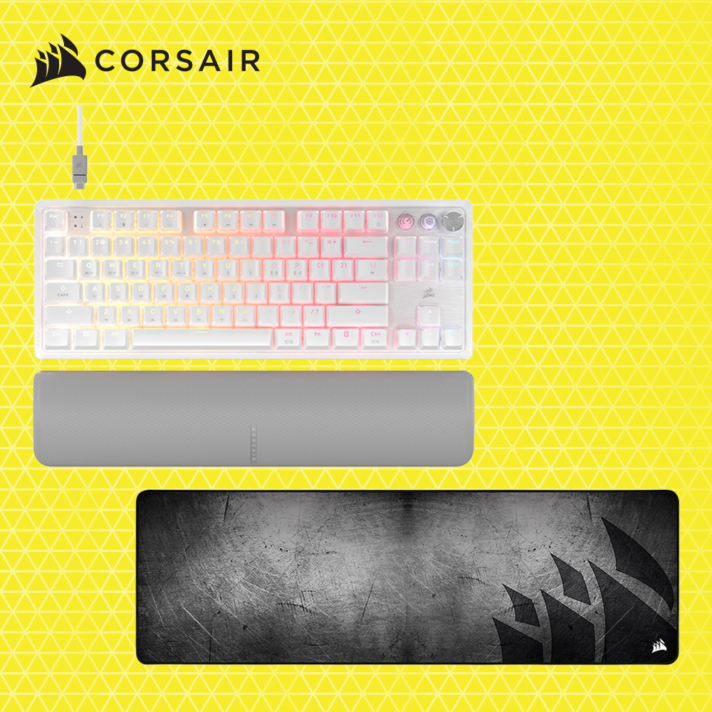 커세어 K70 PRO TKL MGX 래피드트리거 자석축 화이트 +MM300 PRO EXTENDED 게이밍 기계식 키보드 마우스패드 세트 - 메인 이미지