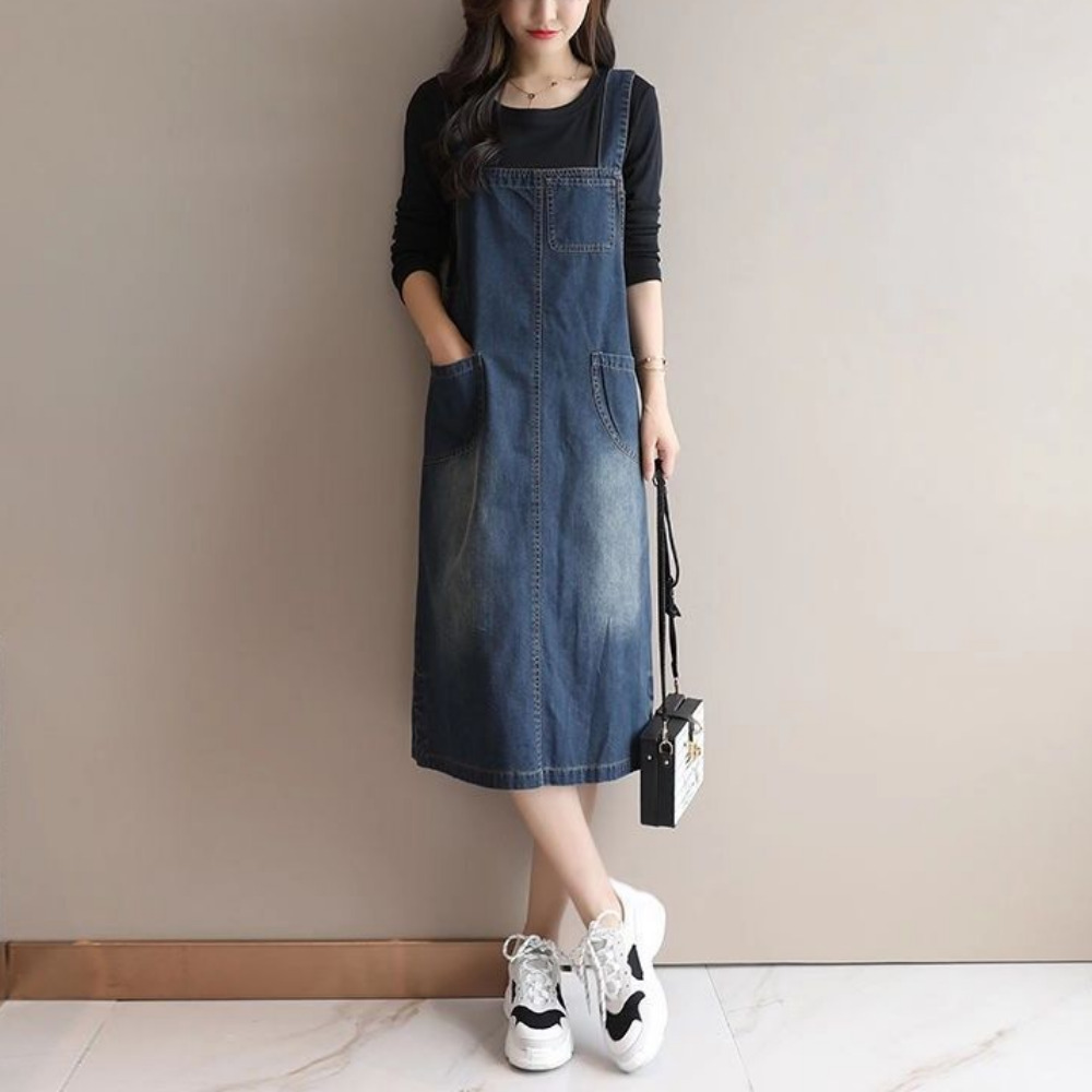 캐주얼 데일리 루즈핏 데님 청멜빵 원피스 2COLOR - 상세 이미지 3