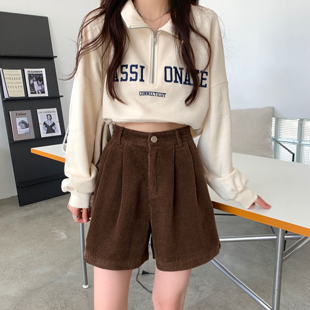 핀턱 코듀로이 반바지 밴딩 4부 브라운 겨울 버뮤다 팬츠 연말룩 이미지 6