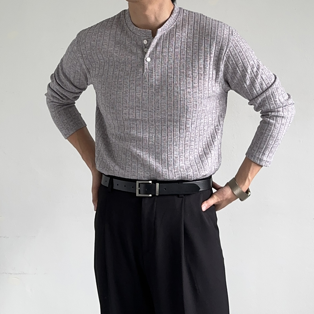 남자 긴팔티 구김없는 차이나카라 헨리넥 티셔츠 피케티셔츠 - 상세 이미지 5