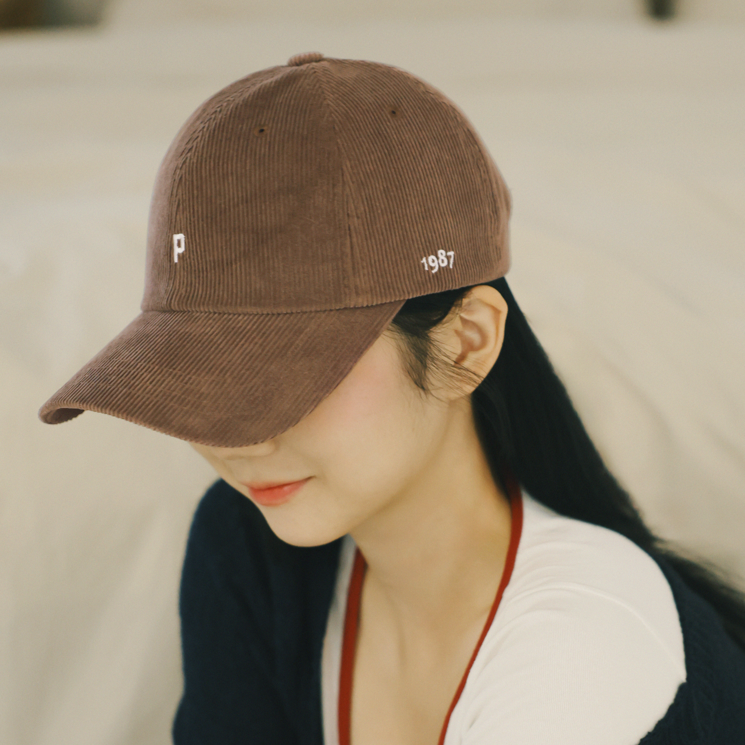 국내생산 알파벳 자수 골덴 볼캡 남자 야구모자 여자 가을 겨울 코듀로이 캡모자 - 상세 이미지 3