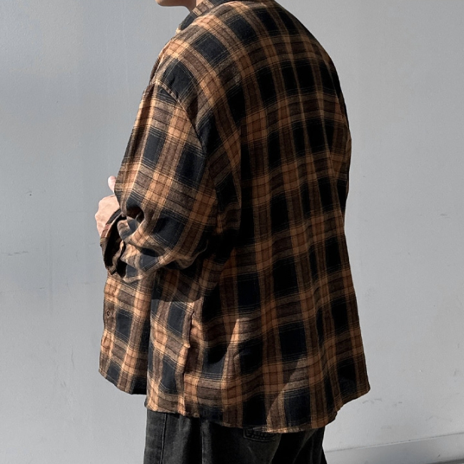 남자 리토 오버핏 봄 가을 면 타탄 체크 셔츠 남방 이미지 7