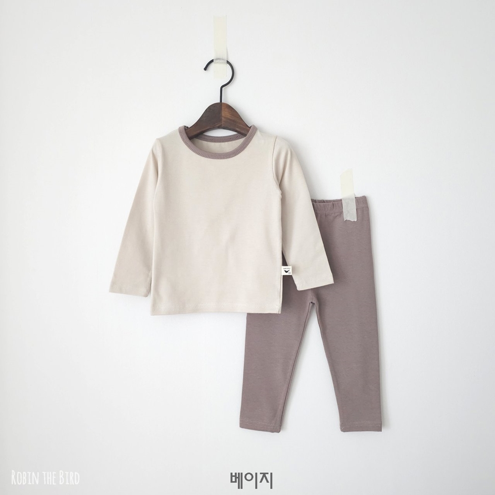 가을 아기 유아 아동 투톤 모달 실내복 긴팔 40수 면 스판 쫀쫀한 내의 내복 이미지 6
