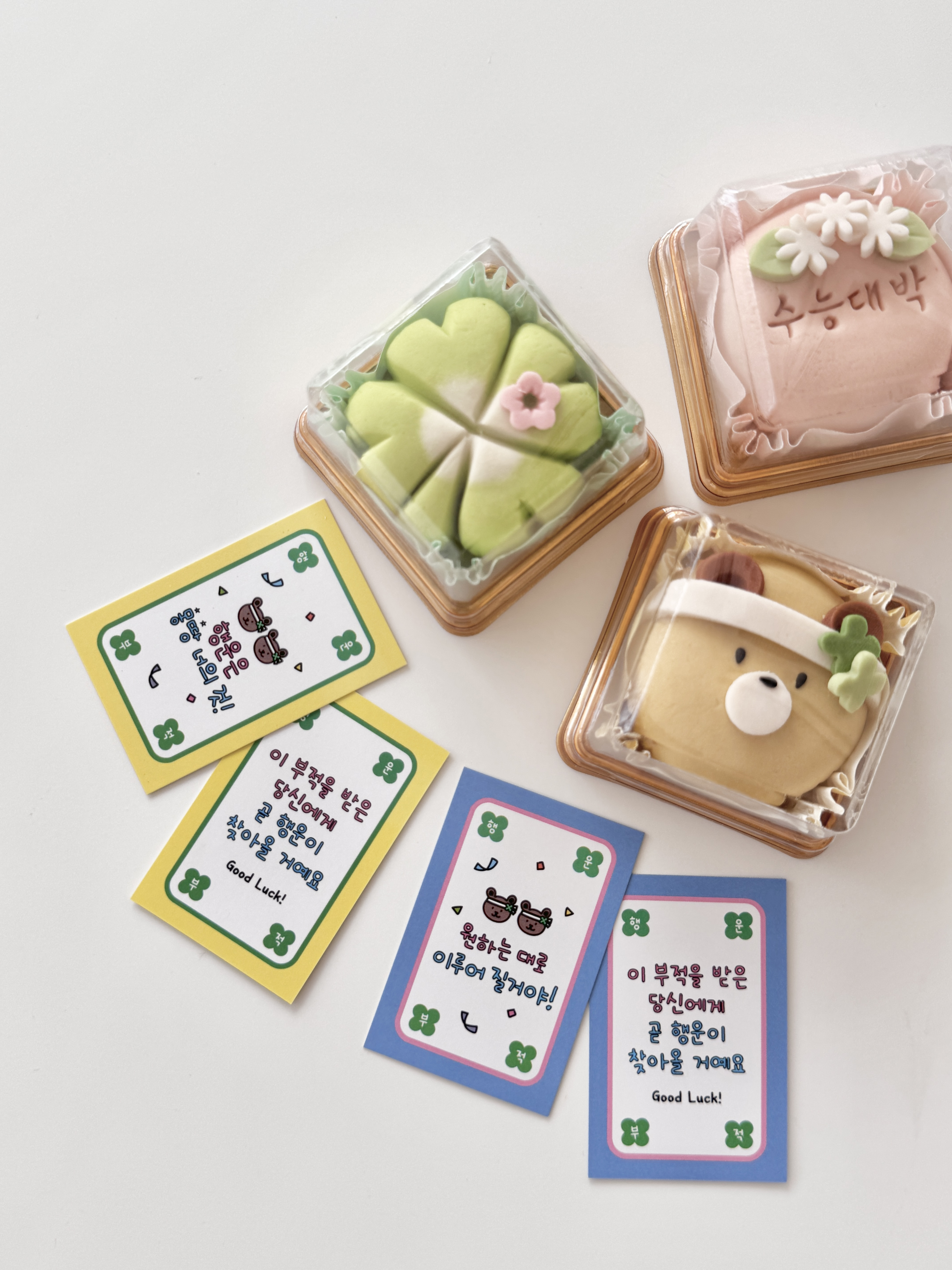 응원 곰돌이 미니 행운 부적 카드 30매 감성 수능 럭키 굿럭 네잎클로버 선물 포장카드 - 상세 이미지 4