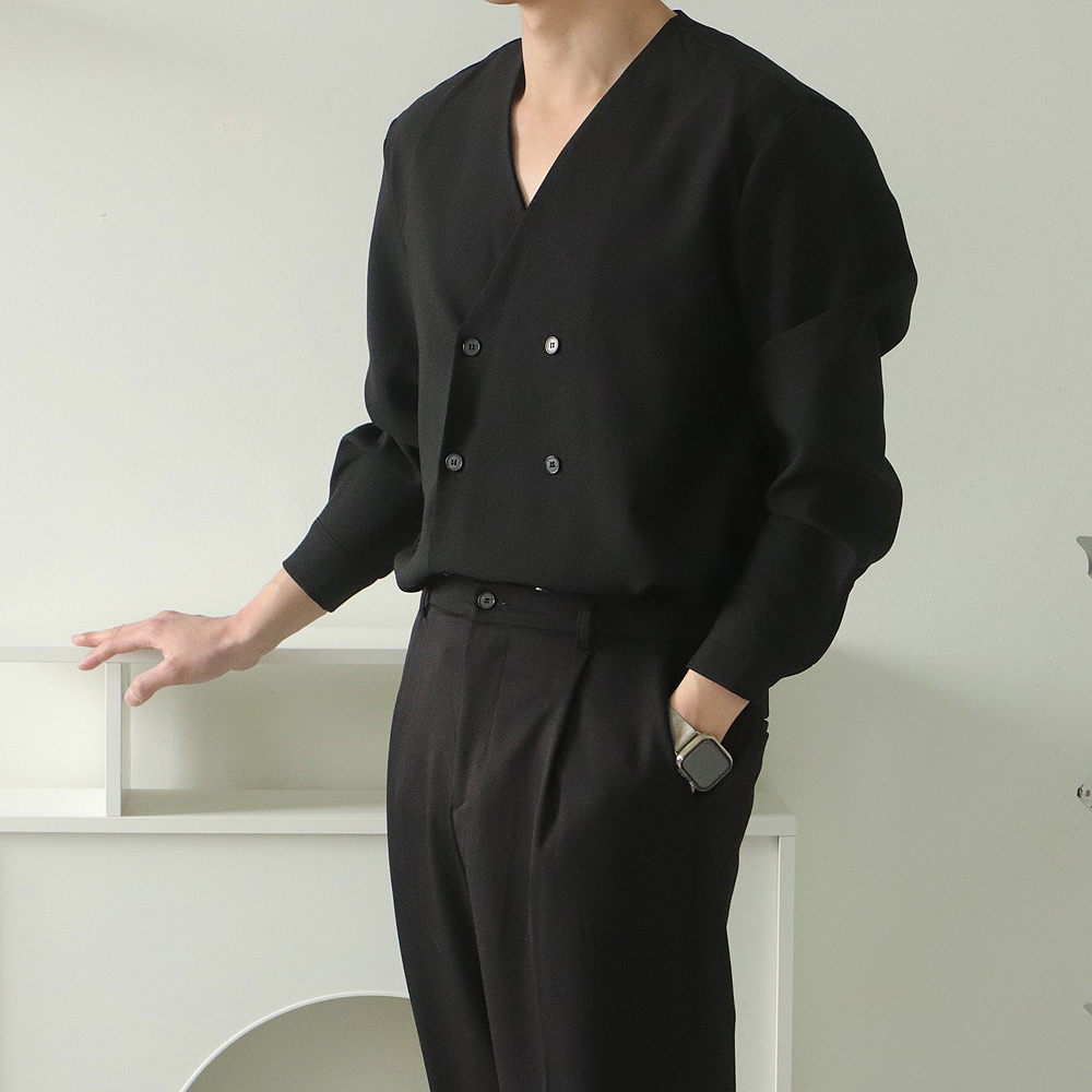 남자 셔츠 구김없는 링클프리 실크 브이넥 남방 남자 와이셔츠 - 상세 이미지 2