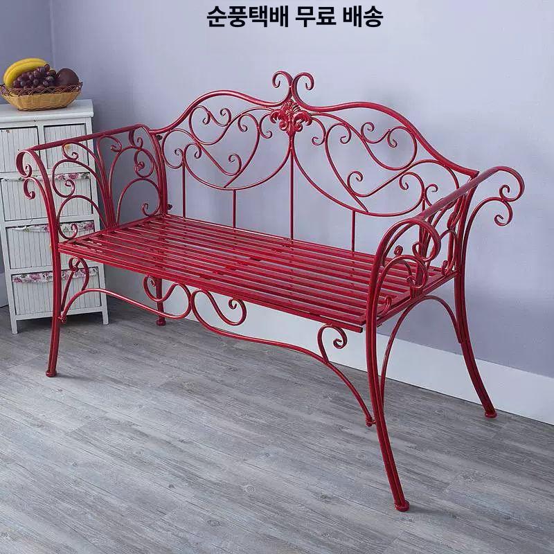빈티지 엔틱 벤치의자 철제 벤치 다용도 북유럽 카페 거실 인테리어 철제의자 안락 카페의자 레드 - 상세 이미지 2