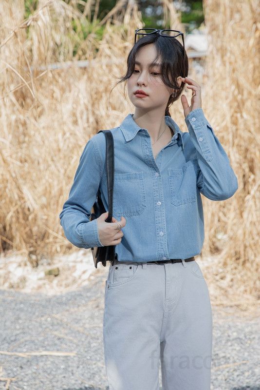 여성 데님 루즈핏 셔츠 봄 가을 레이어드 스타일 구김없는 긴팔 롱슬리브 캐주얼 남방 편안한 착용감 홍콩 레트로 패션 매력적인 디자인 - 상세 이미지 5
