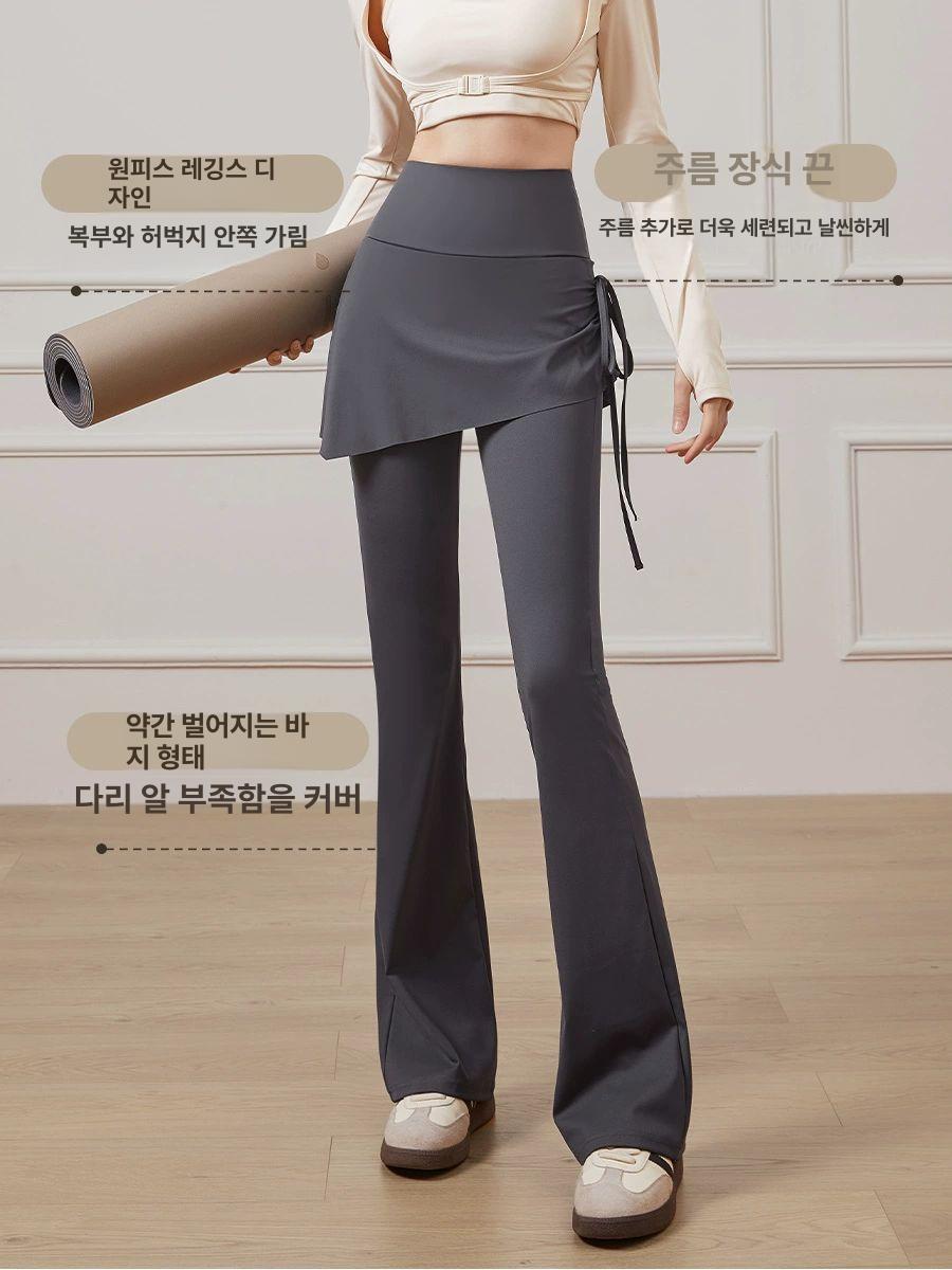 요가 필라테스 원피스레깅스 슬림 플레어 스커트 팬츠 와이드 가짜 이중 스커트 팬츠 블랙 M 적합 40.0-50.0kg 이미지 6