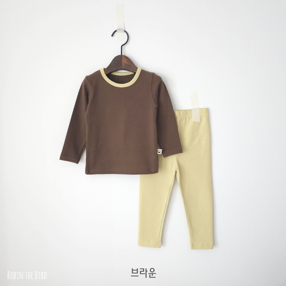 가을 아기 유아 아동 투톤 모달 실내복 긴팔 40수 면 스판 쫀쫀한 내의 내복 - 상세 이미지 3