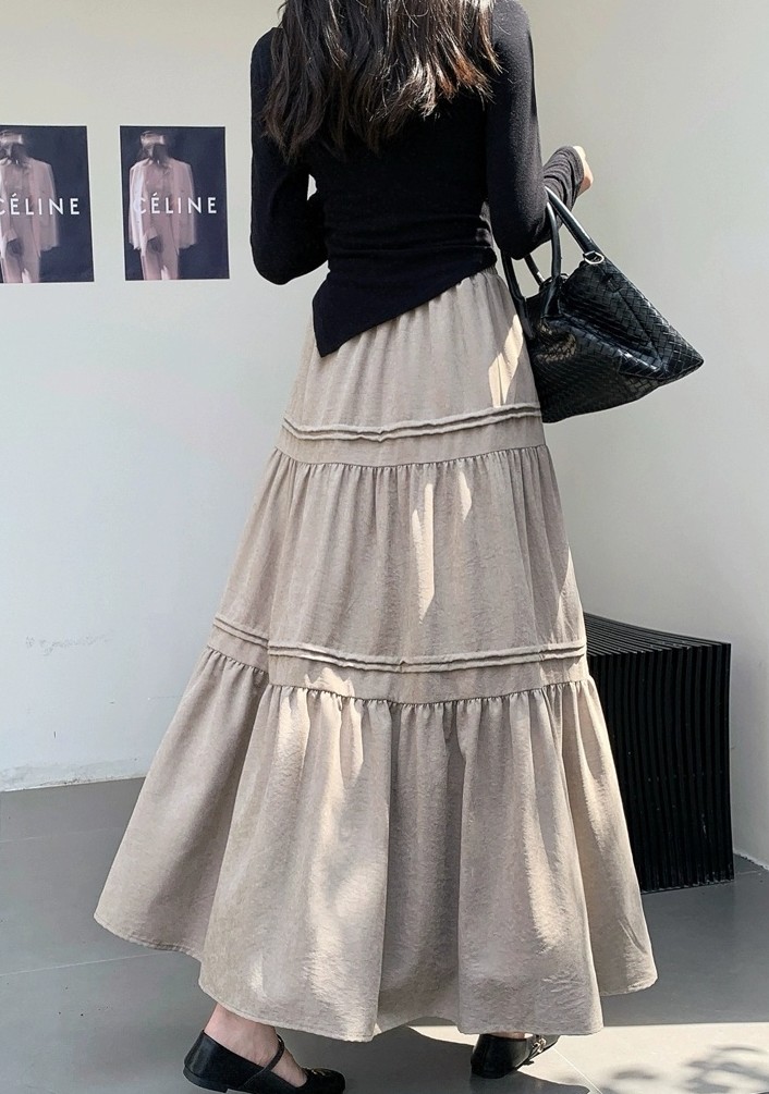 시크룩 핀턱 3단캉캉 스웨이드스커트 플레어 세무치마 a라인 가을스트릿코디 - 상세 이미지 4