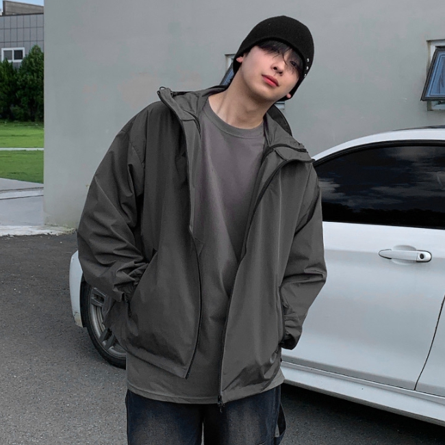 남자 리칠 오버핏 봄 가을 러닝 후드 바람막이 집업 - 상세 이미지 4