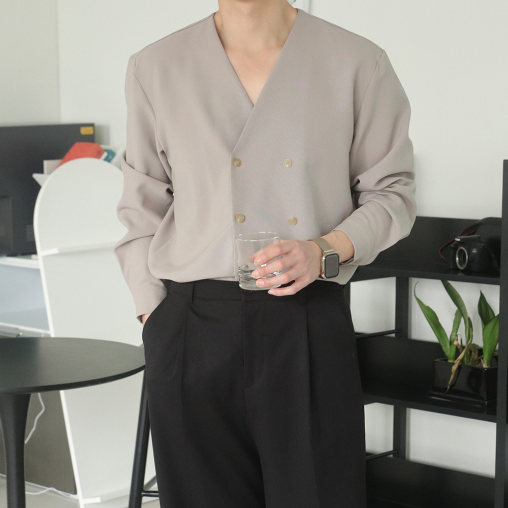 남자 셔츠 구김없는 링클프리 실크 브이넥 남방 남자 와이셔츠