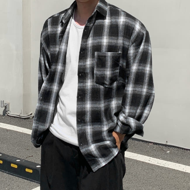 남자 리토 오버핏 봄 가을 면 타탄 체크 셔츠 남방 가격 비교 피팅남 남자 리토 오버핏 봄 가을 면 타탄 체크 셔츠 남방